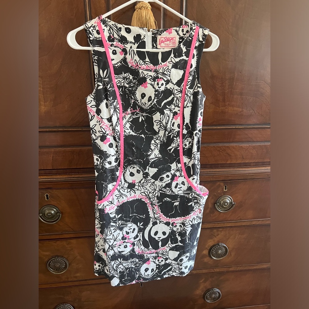Lilly Pulitzer Originals Size 0 WWF Pandamonium Panda Shift Dress Black White